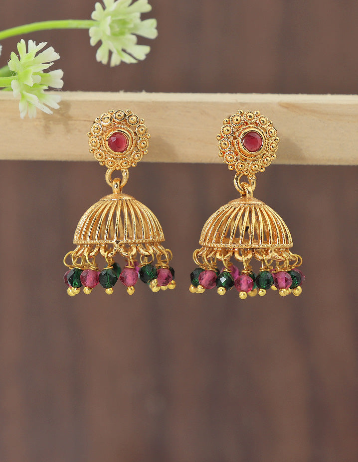 Designer Ruby and Emerald Jhumka Earrings