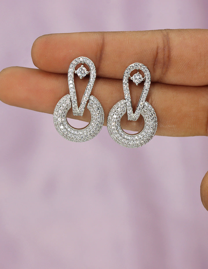 Designer Zirconia Rhodium Polish Diamond Dewdrop Earrings