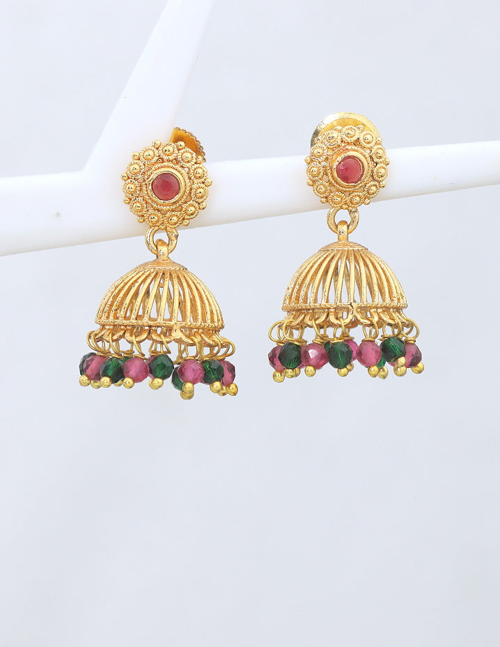 Designer Ruby and Emerald Jhumka Earrings