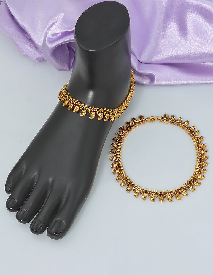 Designer Peacock Leaf Traditional Matt Anklets