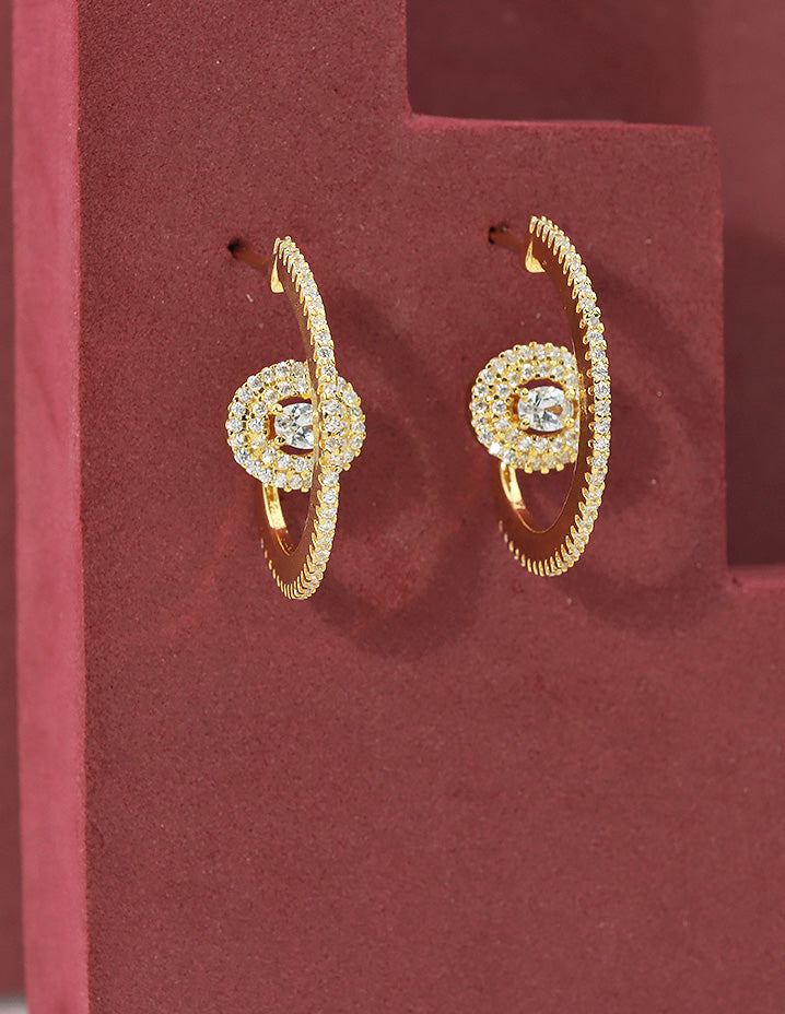 Designer Zirconia Gold Polish Floral Loop Earrings