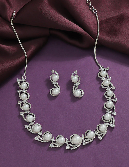 Designer Zirconia Pearl Whirl Elegance Necklace Set