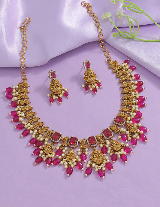 Designer Zirconia Royal Ruby Beads Necklace Set