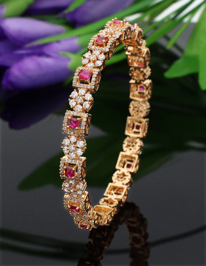 Zircon Floral Ruby Stone Kada Bangle