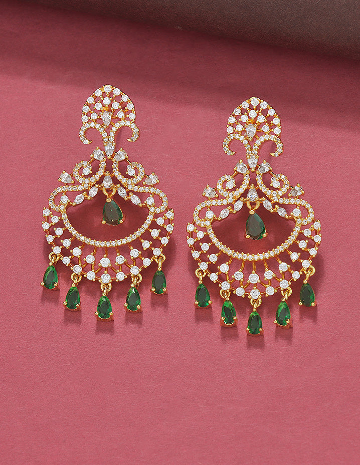 Designer Zirconia Halo Chandbali Earrings