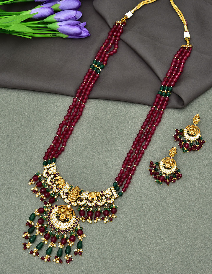 Multilayered Lakshmi Devi Beads Long Haaram