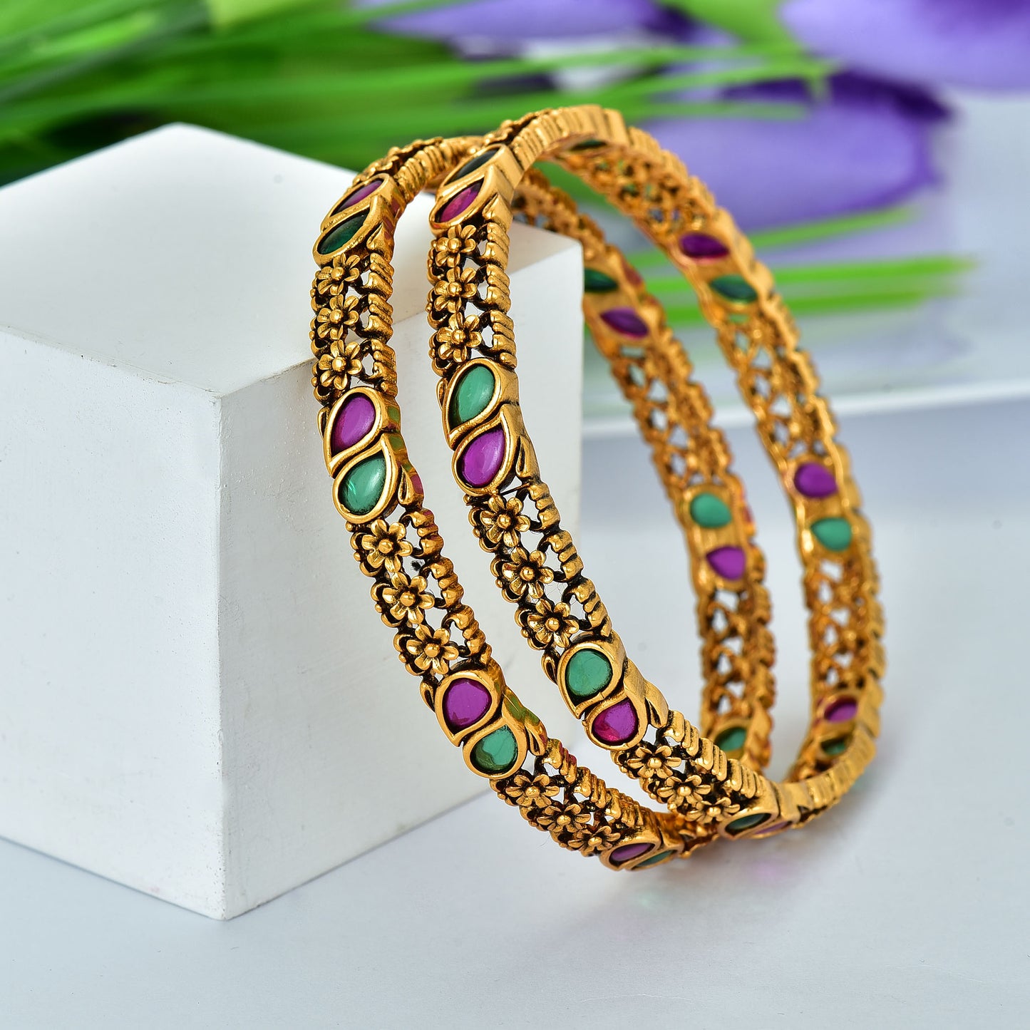 Designer Matt Antique Kempu Bangles