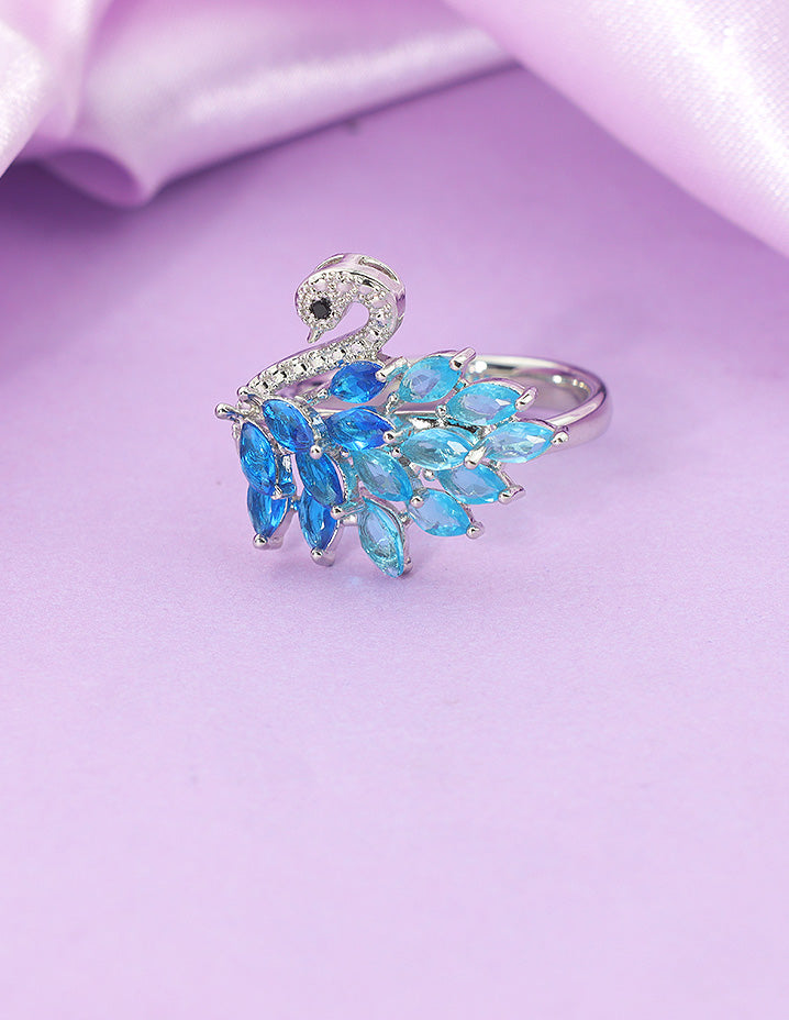 Designer Zirconia Adjustable Blue Swan Sparkle Finger Ring