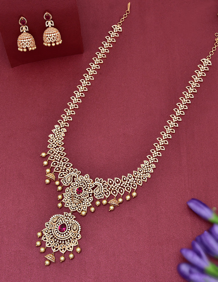Zircon Gold Polish Ruby Stone Long Haaram
