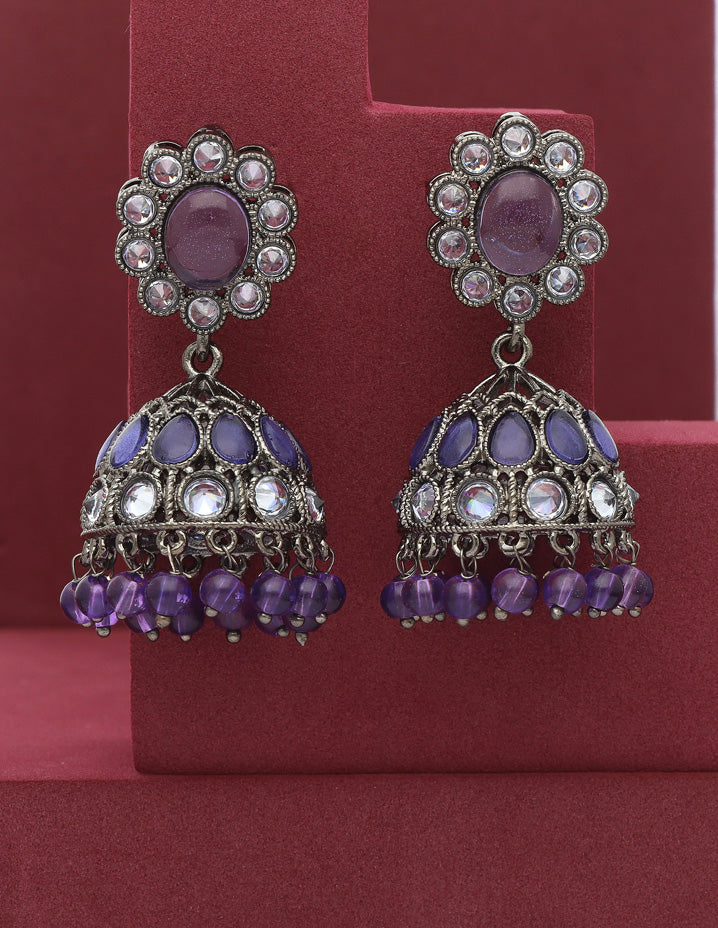 Designer Amethyst Color Black Metal Fancy Earrings
