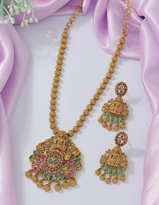 Designer Zirconia Royal Devi Temple Necklace Set
