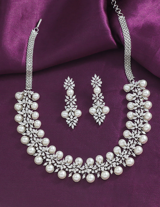 Designer Zirconia Pearl Necklace Set