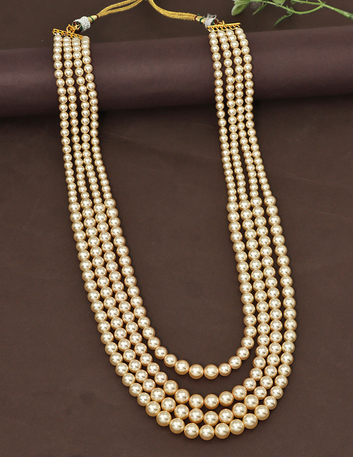 4-Line Beads Mala with Gold Side Locket