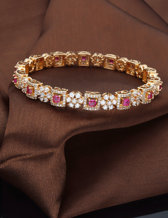 Zircon Floral Ruby Stone Kada Bangle