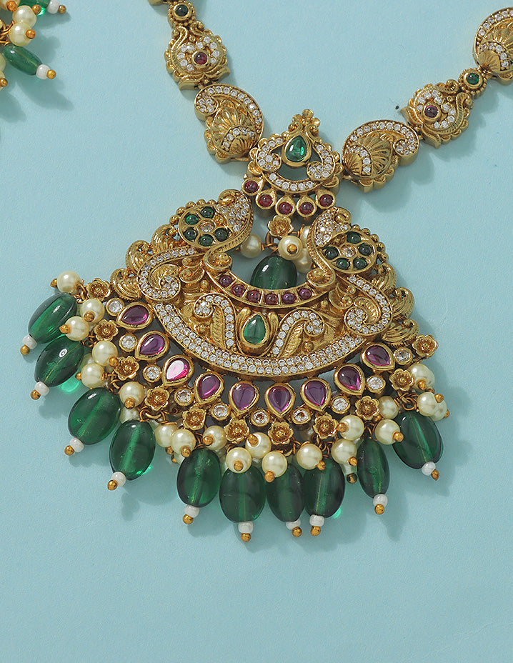 Designer Radiant Emerald Matt Kempu Necklace Set