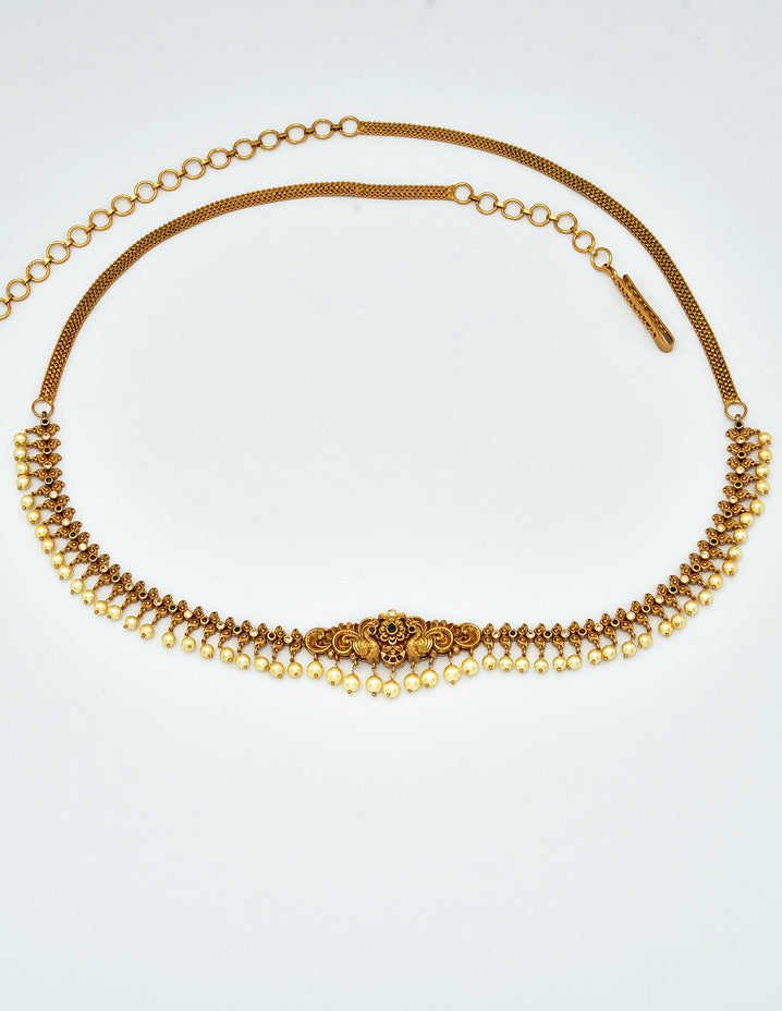 Antique Kempu Peacock Design Chain Vaddanam