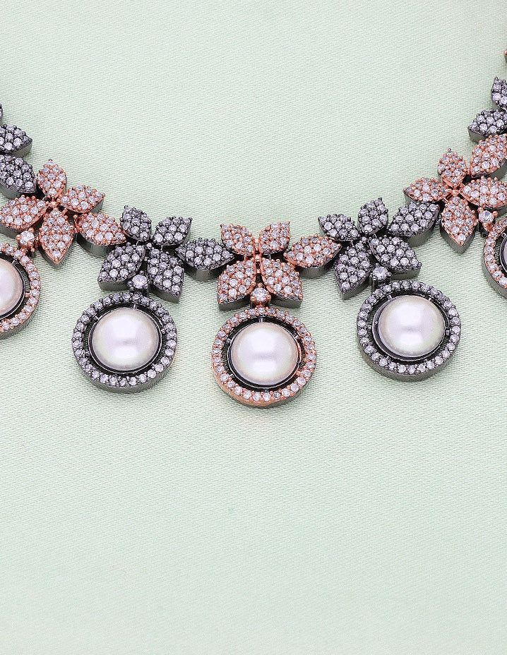 Designer Black Rose Plated Zirconia Necklace Set