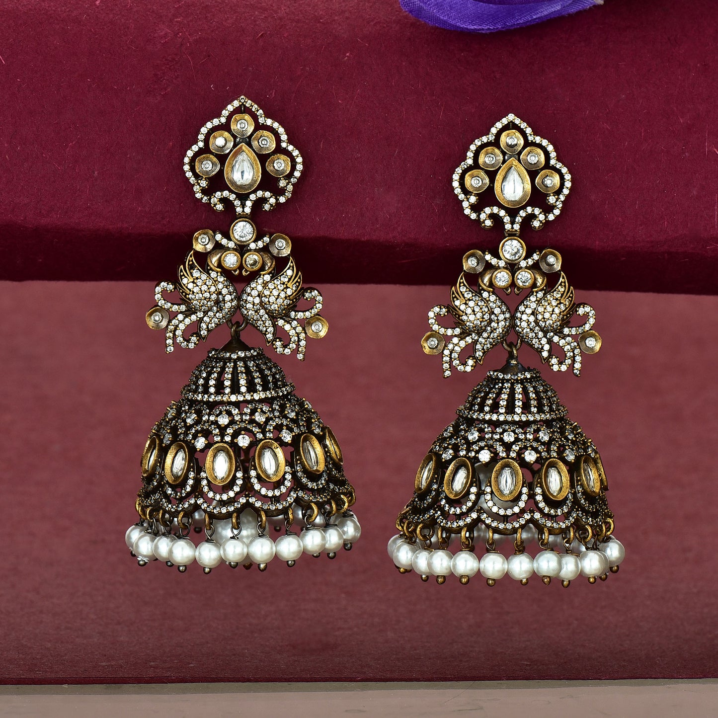 Zirconia Victorian Polish Jhumka Earrings