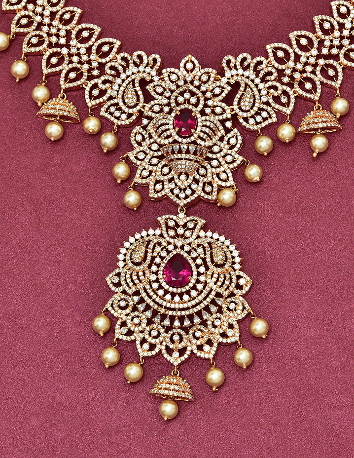 Zircon Gold Polish Ruby Stone Long Haaram