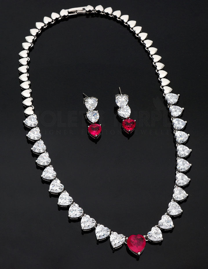 Rhodium Polish Zirconia Necklace Set
