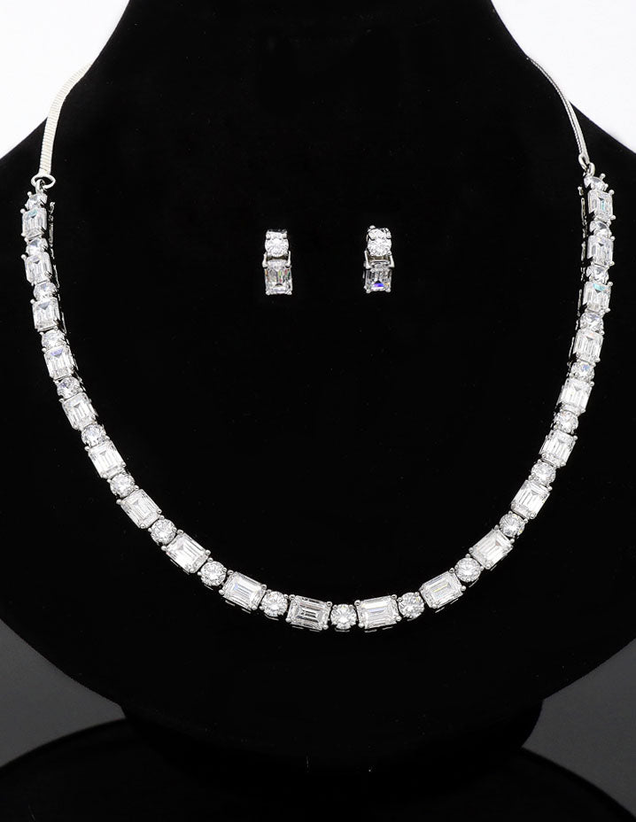 Rhodium Polish Zirconia Necklace Set