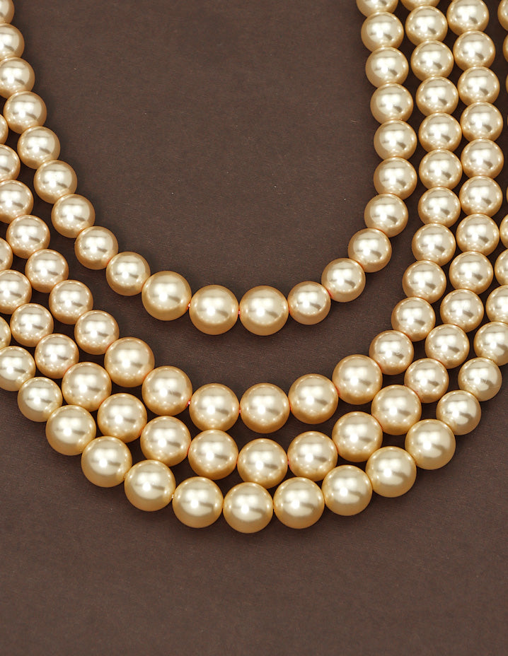 4-Line Beads Mala with Gold Side Locket
