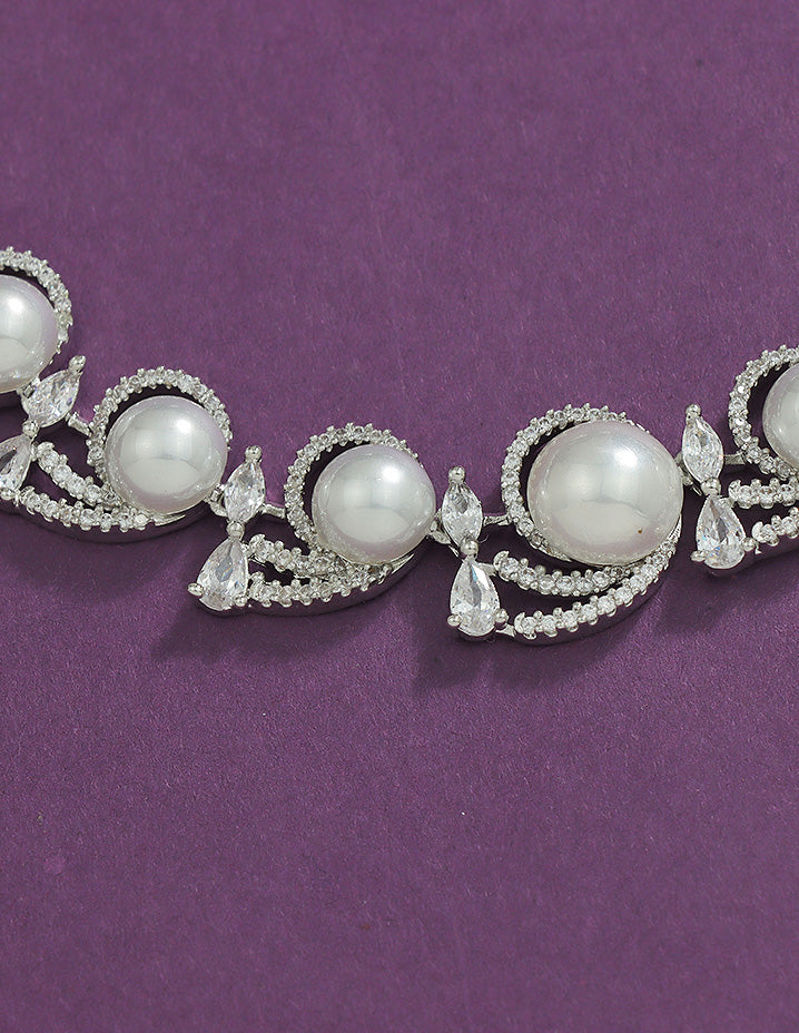 Designer Zirconia Pearl Whirl Elegance Necklace Set