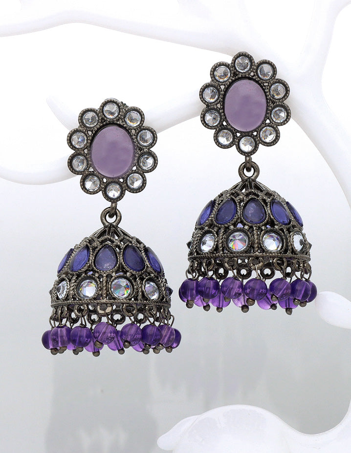 Designer Amethyst Color Black Metal Fancy Earrings