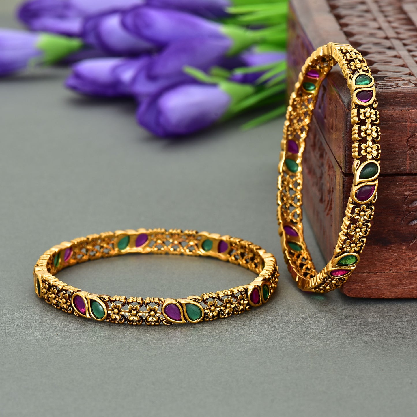 Designer Matt Antique Kempu Bangles