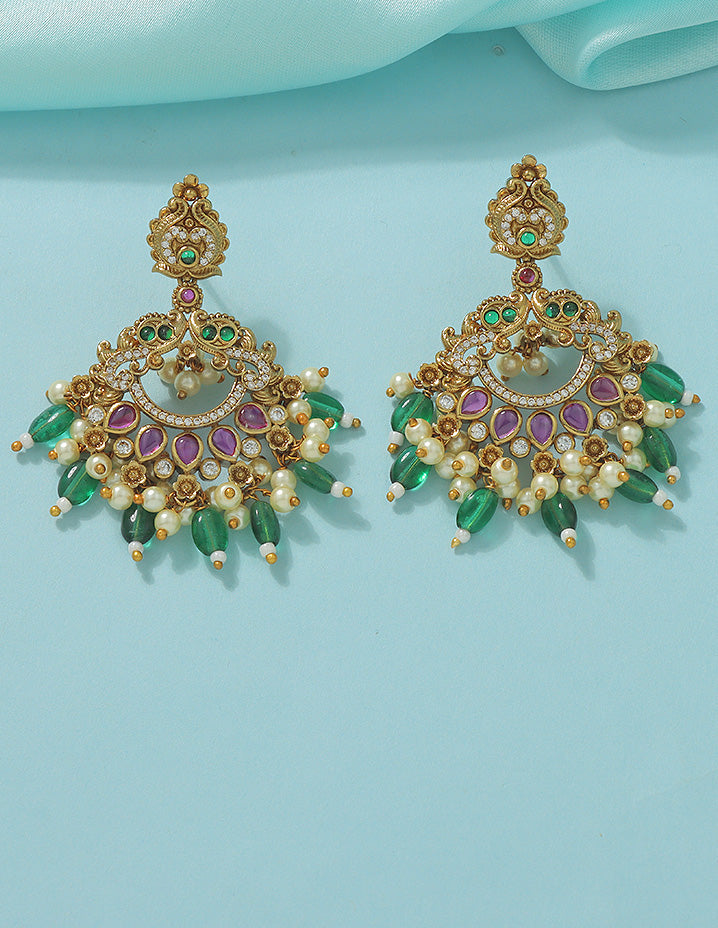 Designer Radiant Emerald Matt Kempu Necklace Set