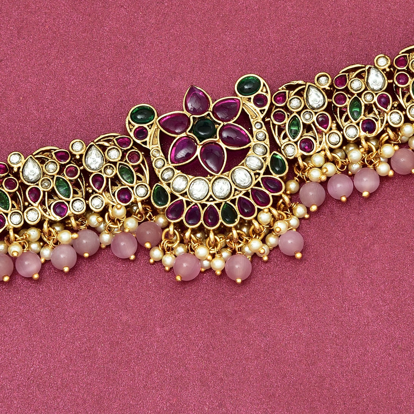 Antique Ruby And Emerald kemp Stones Choker Set