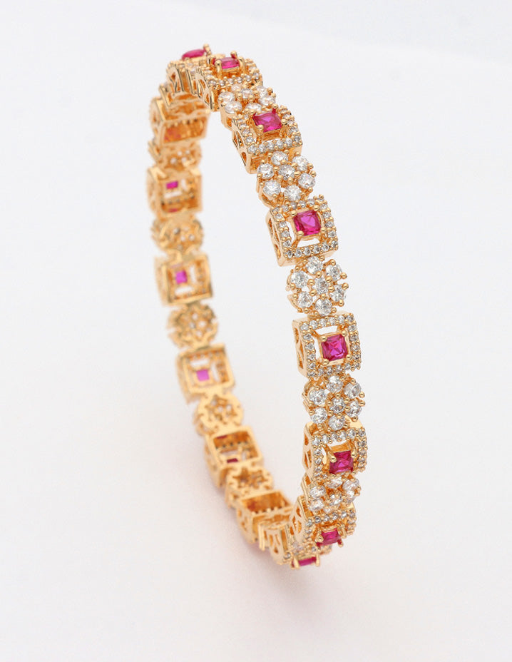 Zircon Floral Ruby Stone Kada Bangle