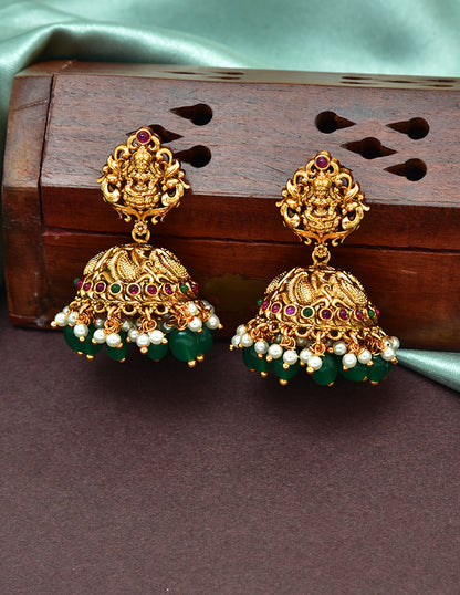 Designer Lakshmi Devi & Peacock Kempu Necklace Set