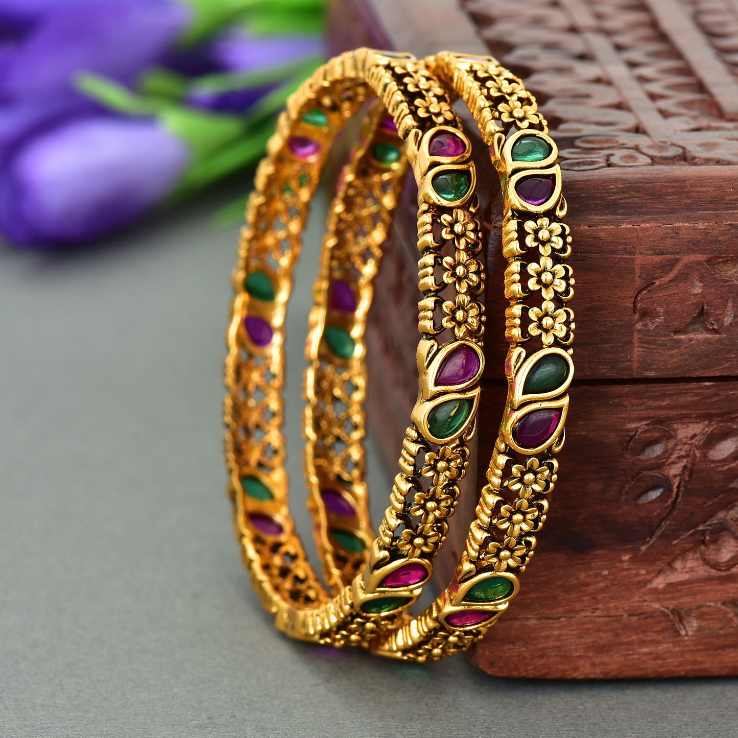 Designer Matt Antique Kempu Bangles