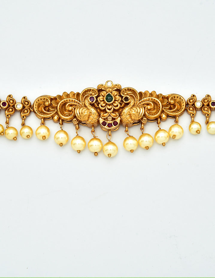 Antique Kempu Peacock Design Chain Vaddanam