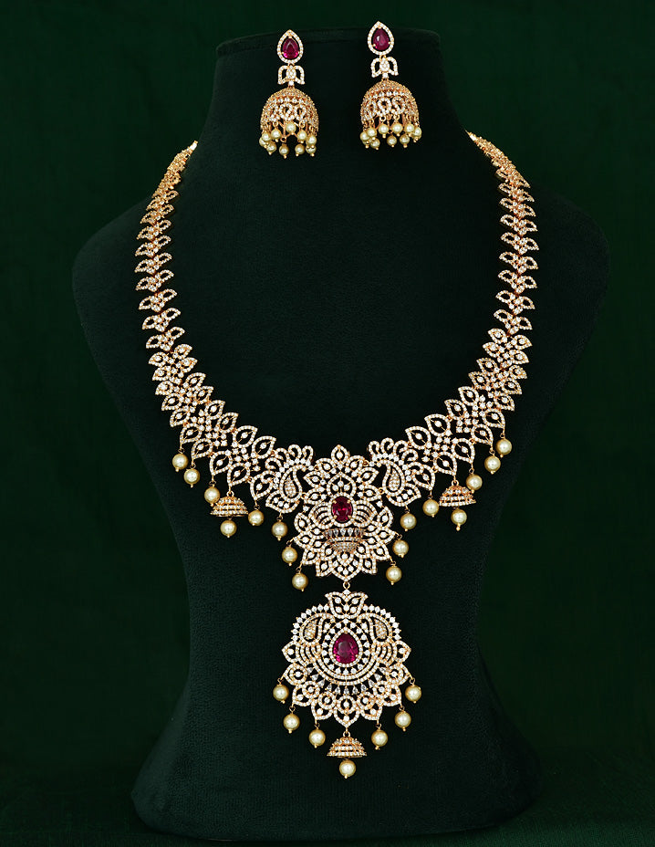 Zircon Gold Polish Ruby Stone Long Haaram
