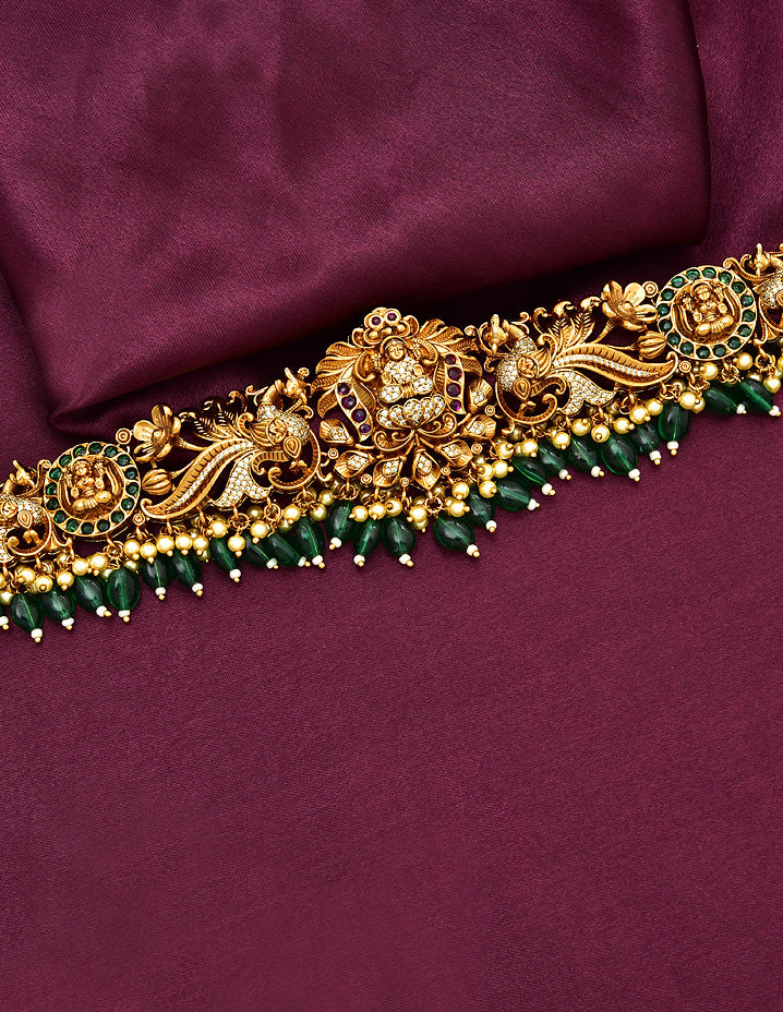 Designer Peacock With Lakshmi Devi Chain Waist Belt