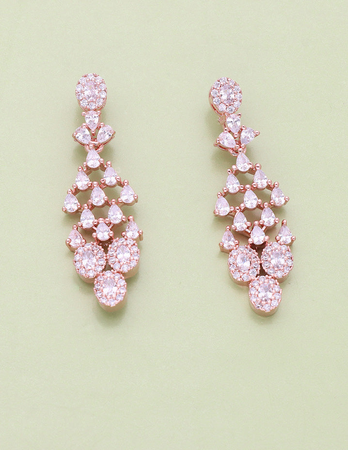 Rose Gold Polish Zirconia Necklace Set 128439
