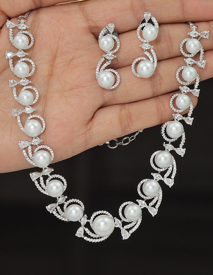 Designer Zirconia Pearl Whirl Elegance Necklace Set
