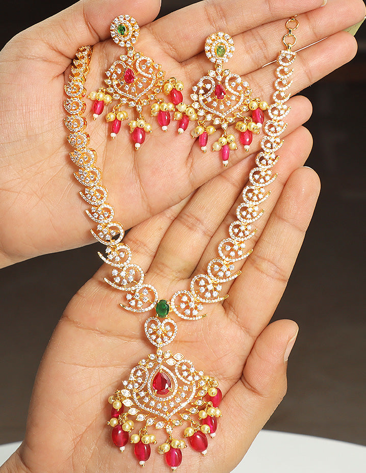 Designer Gold Polish Zirconia Necklace Set