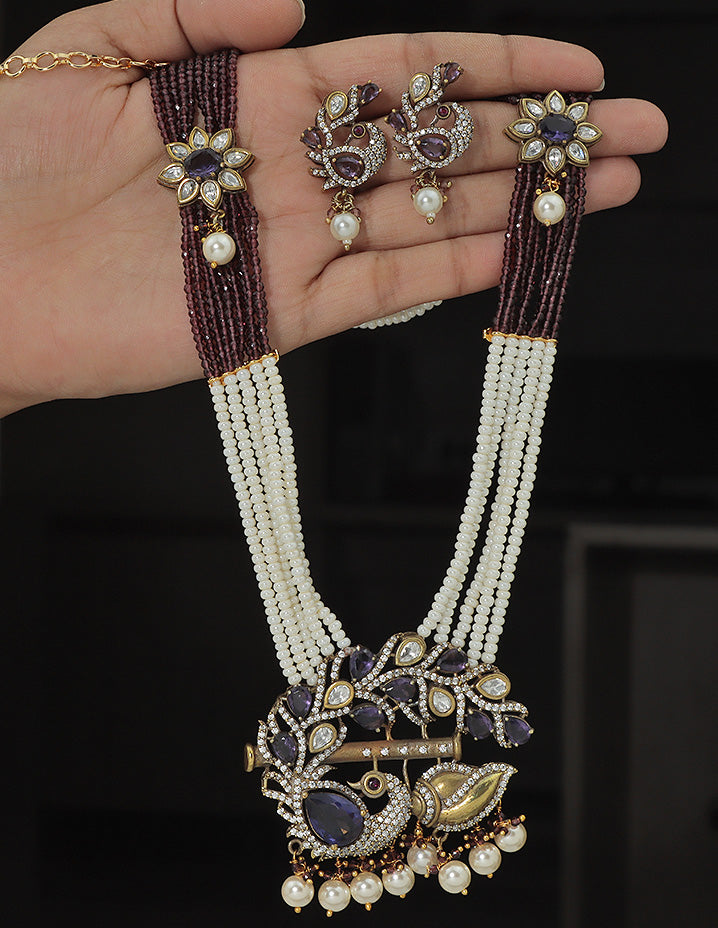 Designer Victorian Peacock Elegance Temple Set Beads Mala