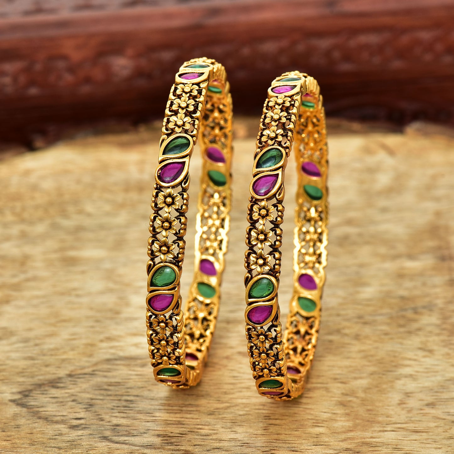 Designer Matt Antique Kempu Bangles