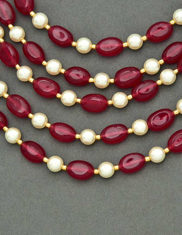 Multi-Line Pearl Beads Mala with Radha-Krishna Side Lockets