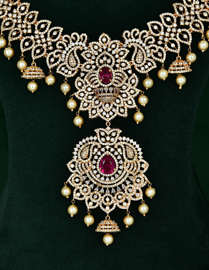 Zircon Gold Polish Ruby Stone Long Haaram