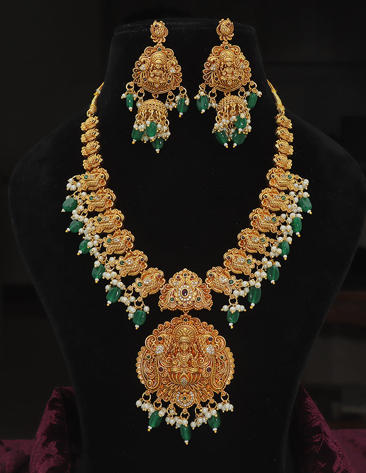 Designer Lakshmi Devi Kempu Necklace Set
