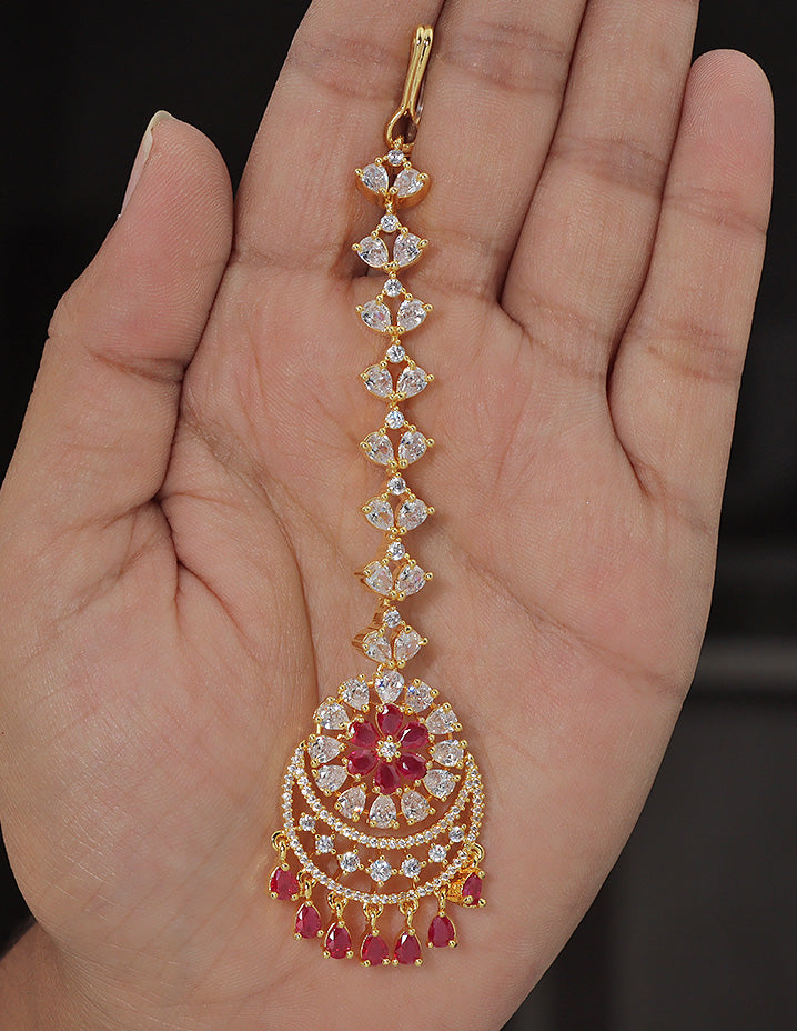 Designer Zirconia Floral Maang Tikka