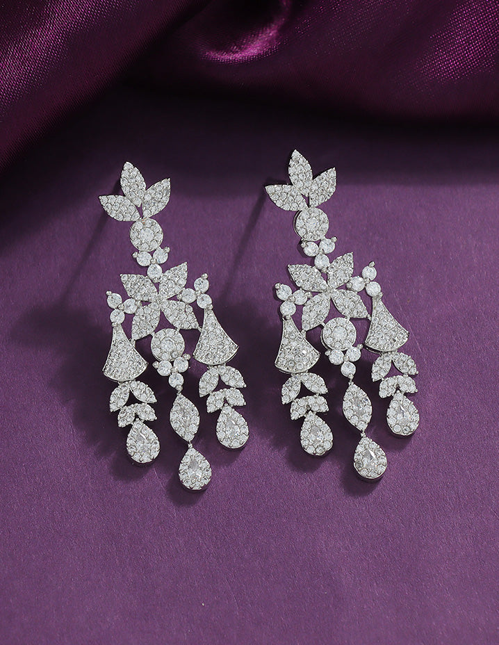 Designer Zirconia Floral Cascade Sparkle Earrings