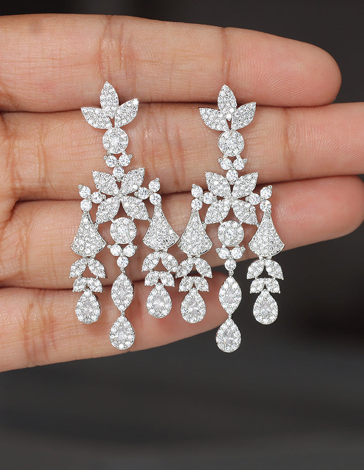 Designer Zirconia Floral Cascade Sparkle Earrings