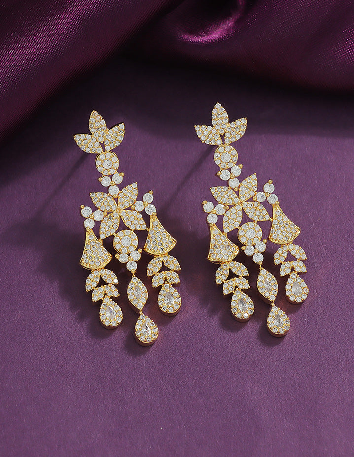 Designer Zirconia Floral Cascade Sparkle Earrings