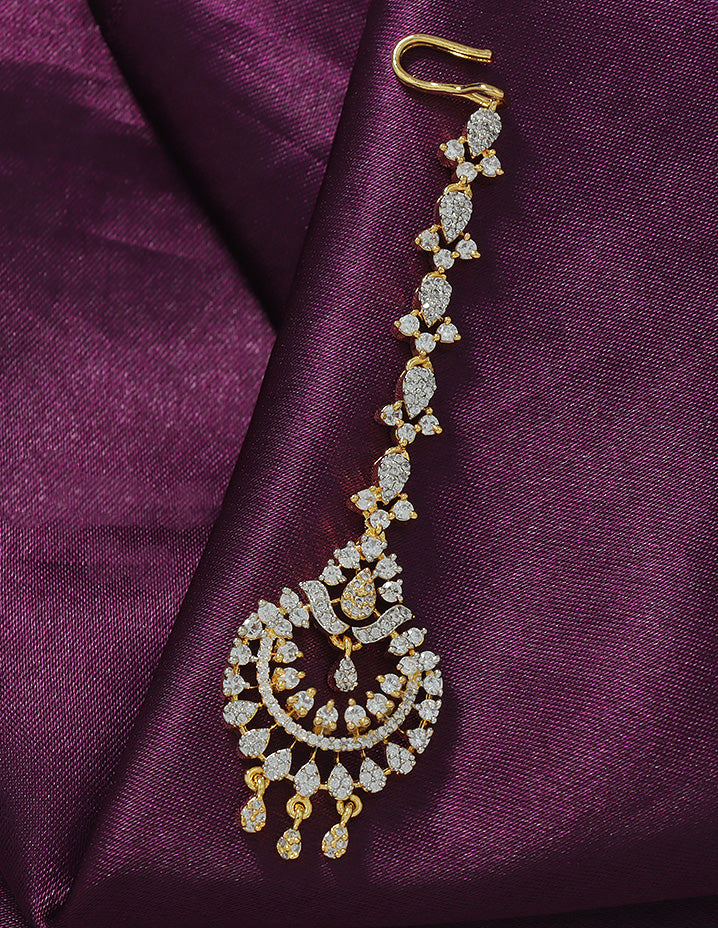 Designer Zirconia Floral Shaped Maang Tikka